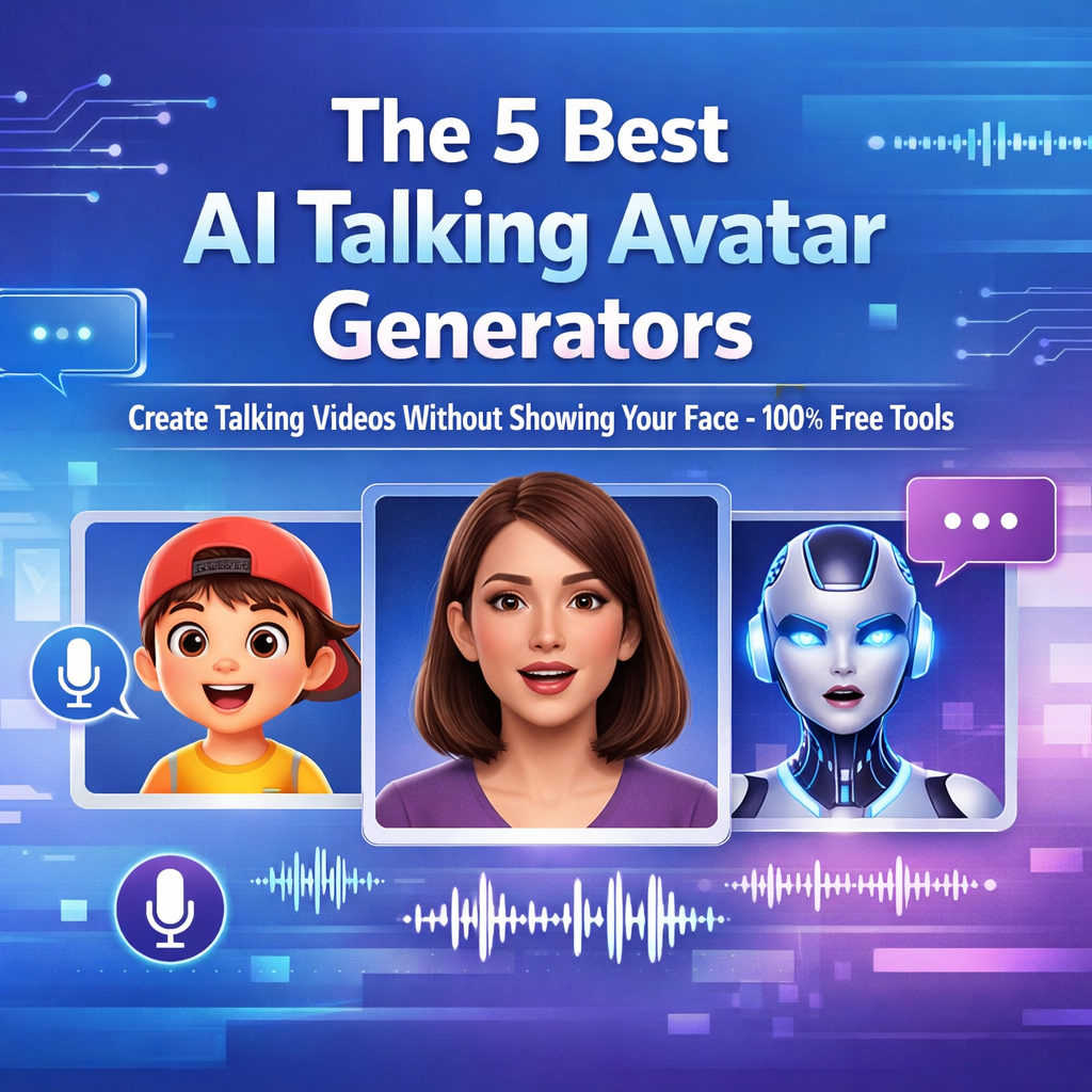 The 5 Best AI Talking Avatar Generators For Free featured image showing AI avatars speaking with digital speech bubbles and modern tech background.