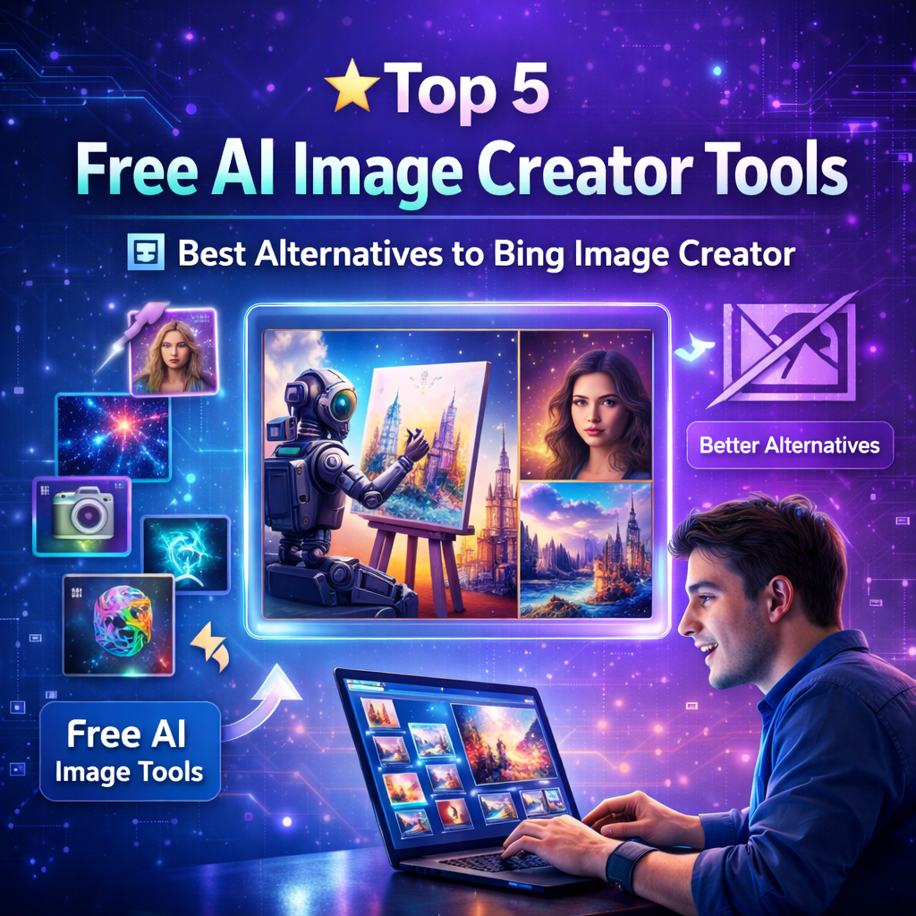 Top 5 free AI image creator tools showing the best alternatives to Bing Image Creator in 2026