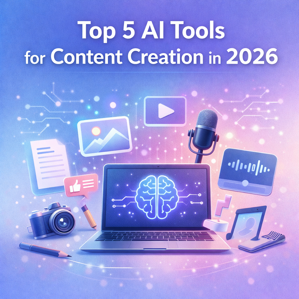 Top 5 AI tools for content creation in 2026 helping beginners create text, images, and videos
