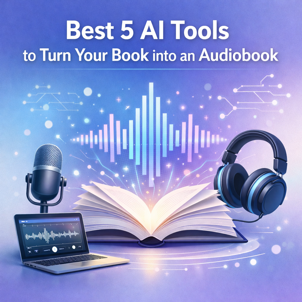 Best 5 AI tools that turn books into audiobooks with artificial intelligence illustration