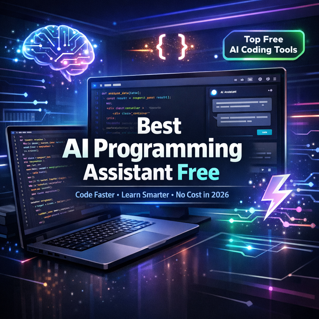 Best free AI programming assistant tools displayed on a modern coding screen with AI code suggestions