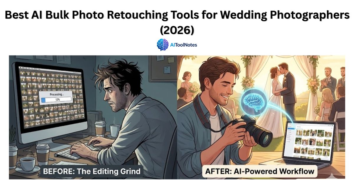 A before-and-after comparison graphic titled "Best AI Headshot Generator Comparison for LinkedIn Profiles" by AIToolNotes. The left side, labeled "Before (Selfies)," shows three casual smartphone photos of a smiling woman. The right side, labeled "After (AI Headshots)," shows three professional, corporate-style headshots of the same woman in business attire, generated by AI.