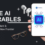 A person holding a smartphone displaying an AI chip and the AIToolNotes logo, surrounded by conceptual Apple AI wearables including AirPods, smart glasses, and a gold pendant, with the text "Apple AI Wearables: Glasses, Pendant & AirPods: The New Frontier."